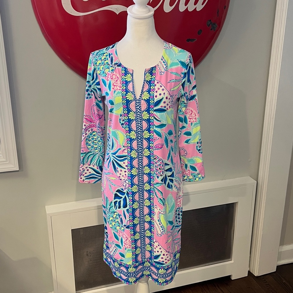 Lilly Pulitzer Chilly Lilly Bold Floral Neon Tennis Resort Dress Coverup, size M
